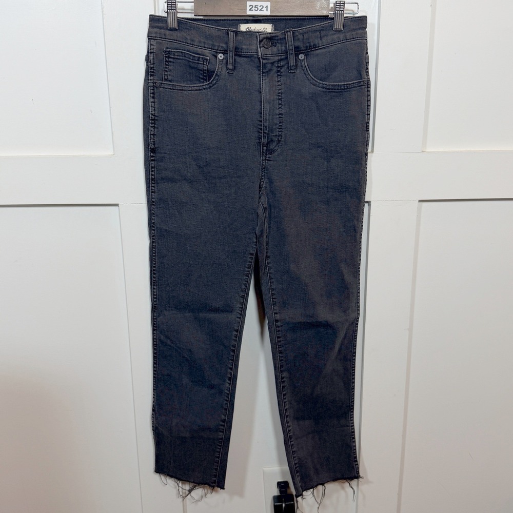 Madewell Stovepipe Jeans Womens 28 Black High Rise Raw Hem Straight Leg Denim